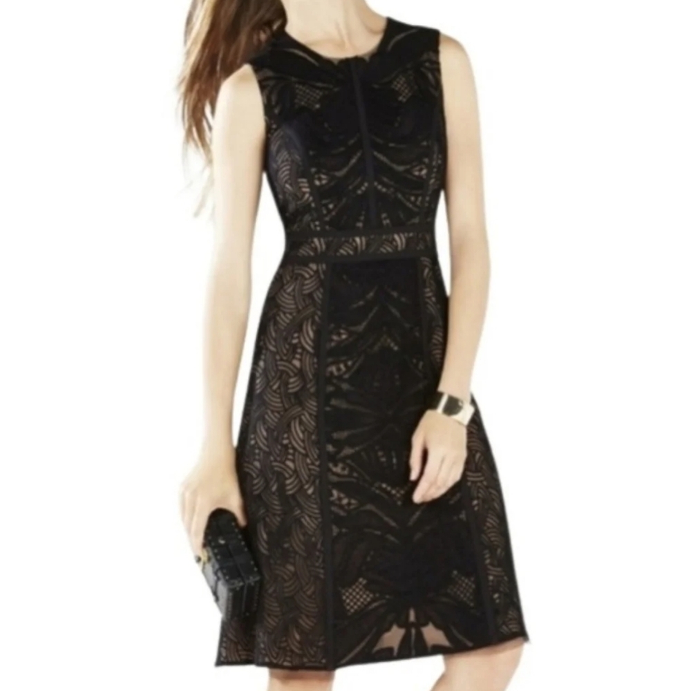 BCBG Nude Black Lace Dress 02